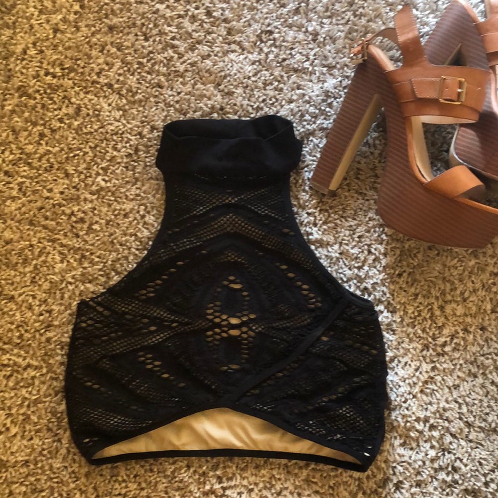Whitney Eve Black lace crop top